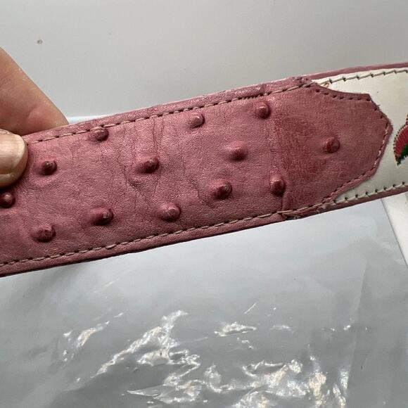 Aguila Real Leather Pink Caiman Tail Embroidered Flowers Belt Rare Size 32‎ - Picture 11 of 16